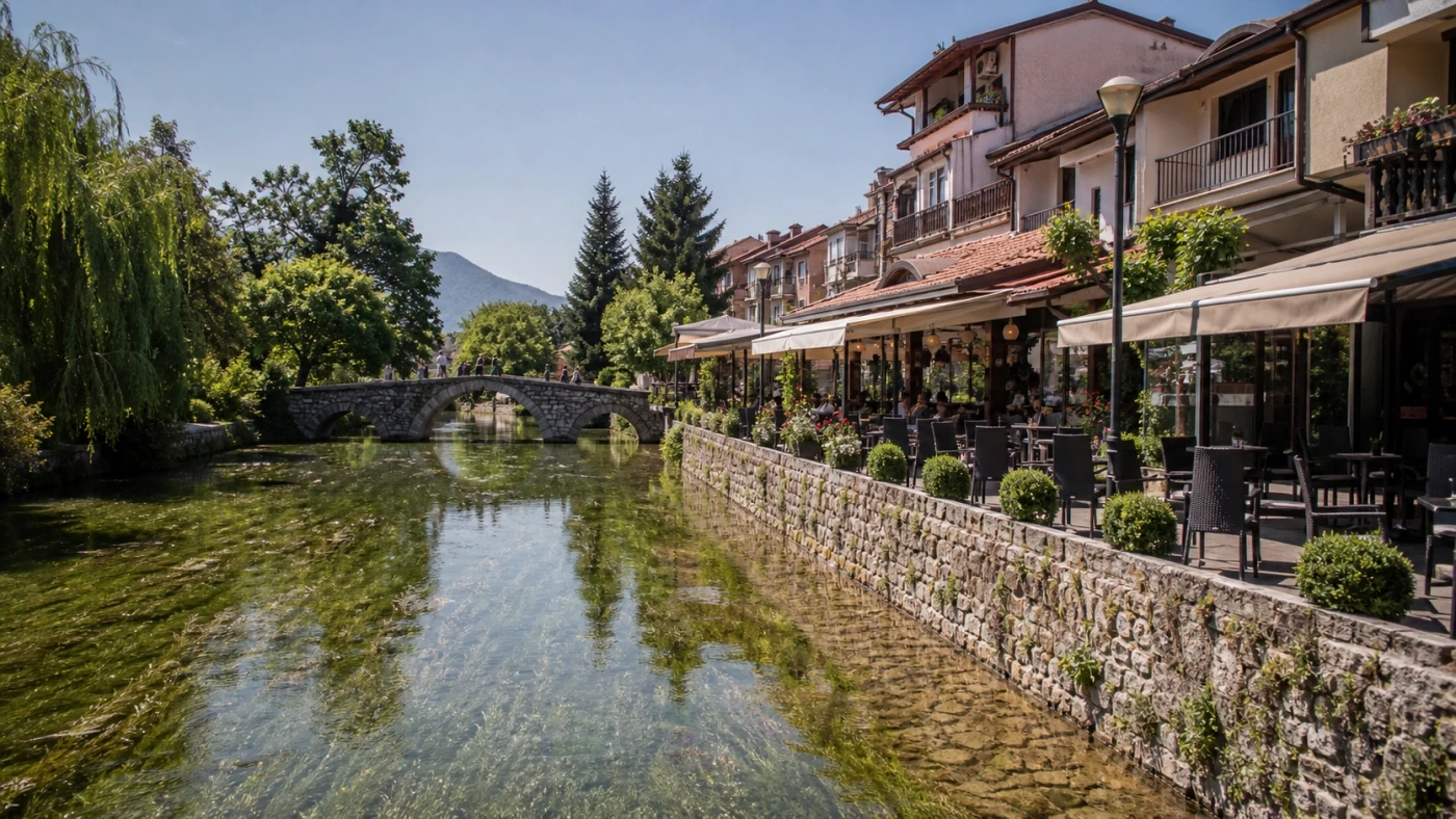 Fotorealistyczna ilustracja podróżnicza: Struga w Macedonii. Co warto zobaczyć?
