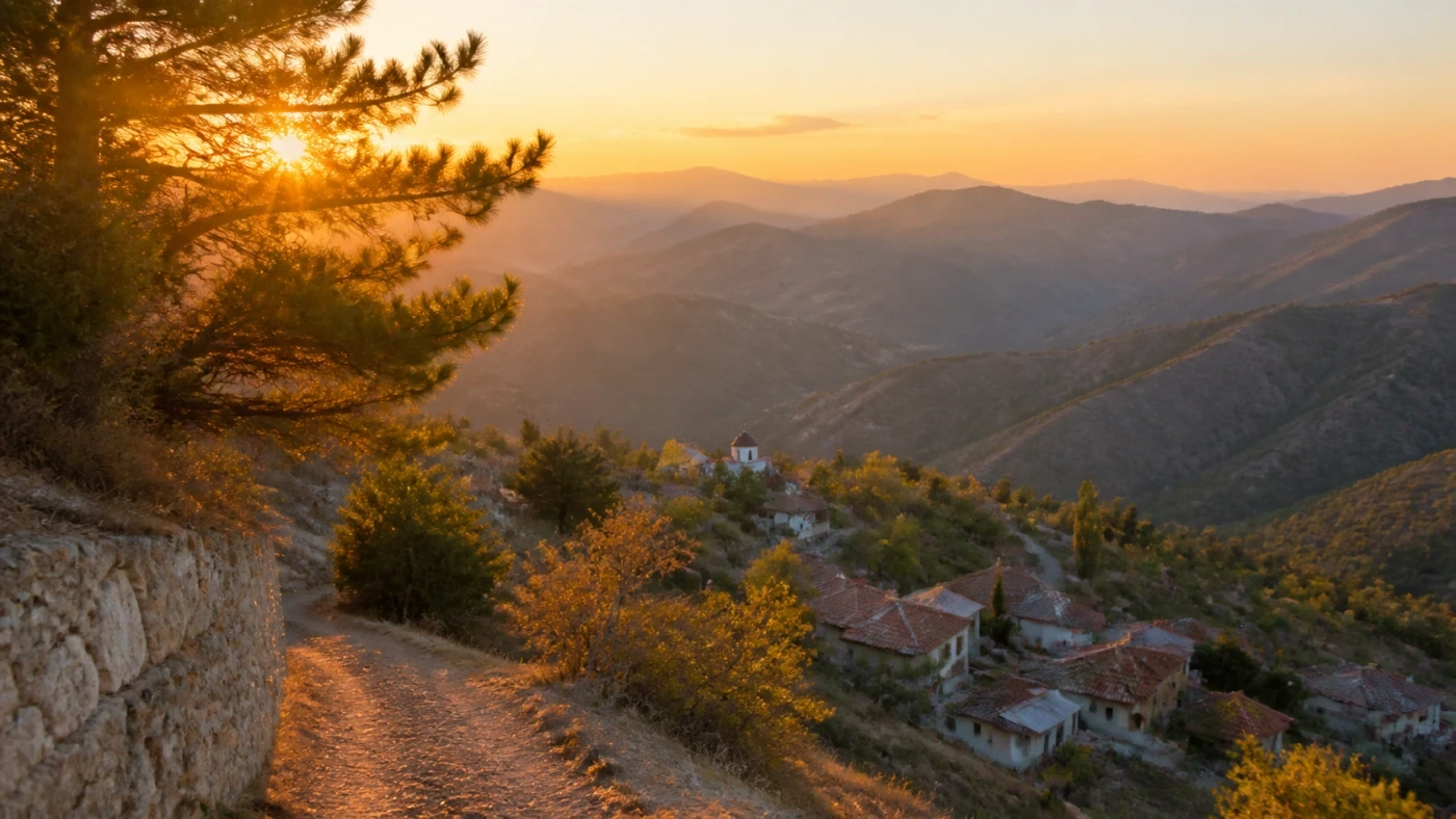 Fotorealistyczna ilustracja podróżnicza: Troodos – malownicze góry słonecznej wyspy Cypr