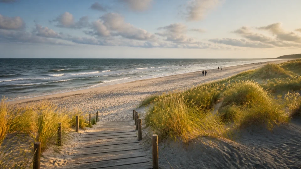 Fotorealistyczna ilustracja podróżnicza: Złociste plaże polskiego wybrzeża