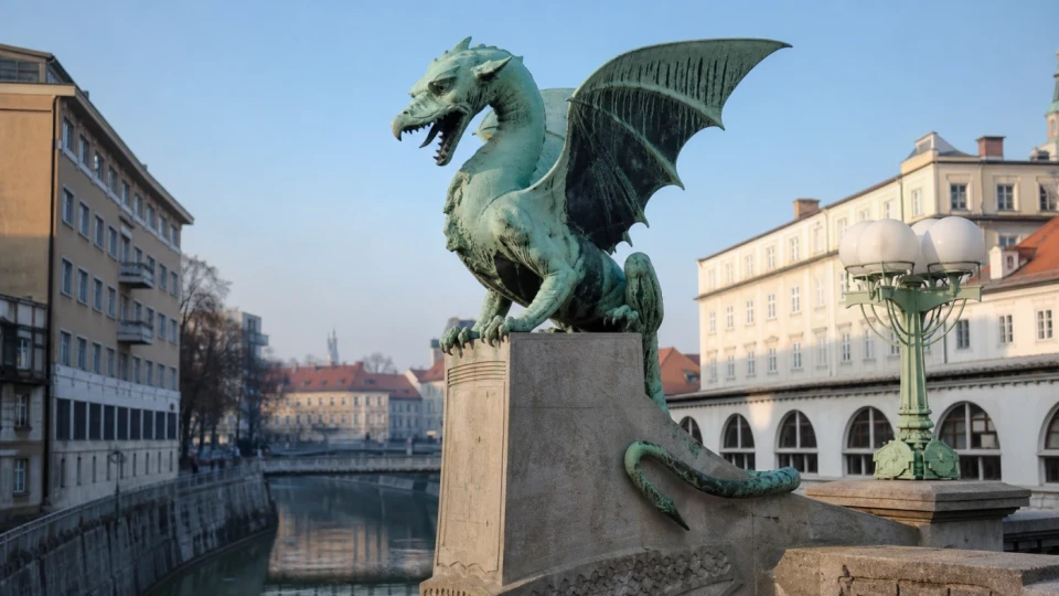 Fotorealistyczna ilustracja podróżnicza: Lublana, stolica smoków