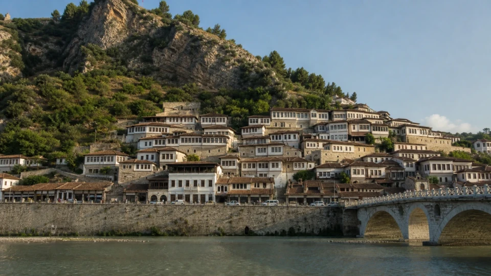 Fotorealistyczna ilustracja podróżnicza: Berat – miasto 1000 okien
