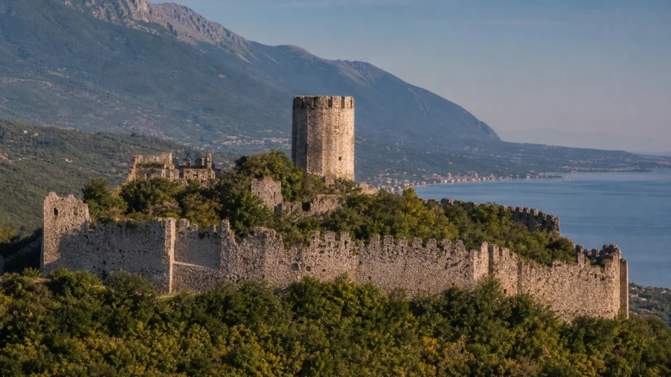 Fotorealistyczna ilustracja podróżnicza: Platamonas, twierdza krzyżowców