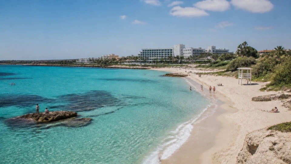 Fotorealistyczna ilustracja podróżnicza: Najlepsze plaże na Cyprze? Kurort Ayia Napa