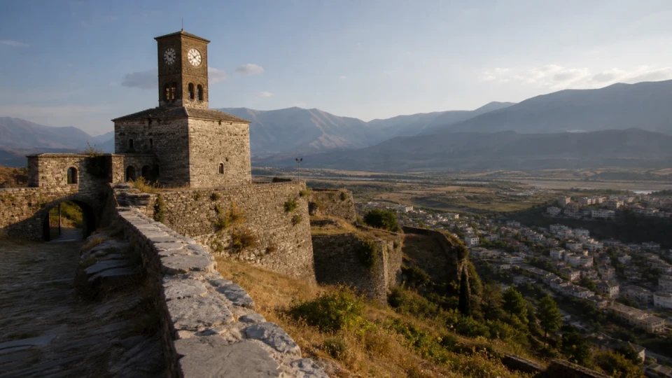 Fotorealistyczna ilustracja podróżnicza: Twierdza w Gjirokastrze – potęga i piękno?