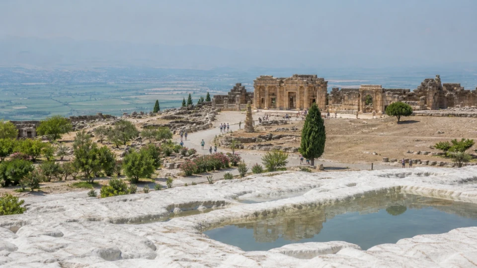 Fotorealistyczna ilustracja podróżnicza: Hierapolis – antyczne ruiny w pobliżu Pamukkale