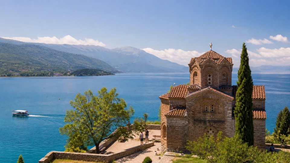 Fotorealistyczna ilustracja podróżnicza: Macedonia Północna – wakacje nad Jeziorem Ochrydzkim