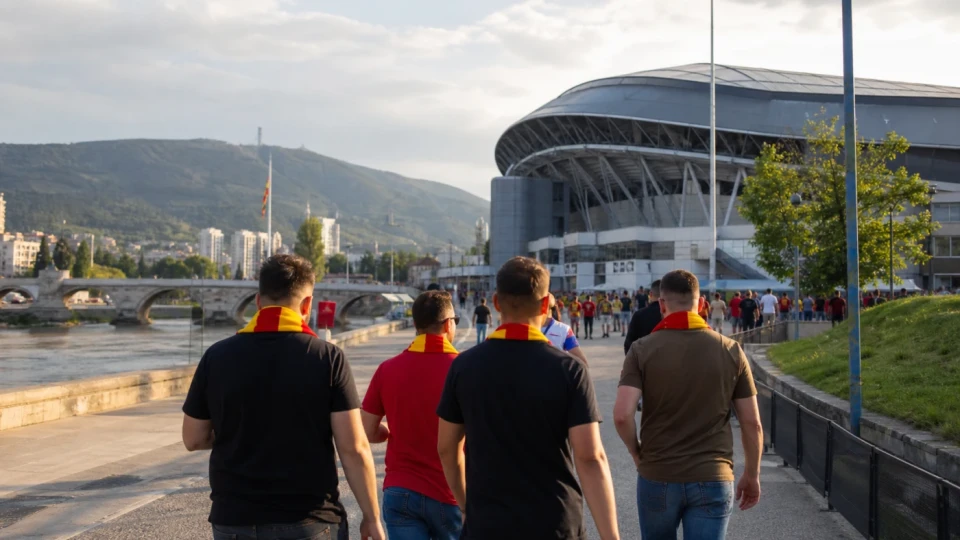 Fotorealistyczna ilustracja podróżnicza: Skopje dla kibiców – sportowe emocje i zwiedzanie Macedonii